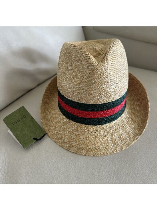 NWT 100% Authentic Gucci Beige Web Sherry Line Straw Hat Size M main image 5